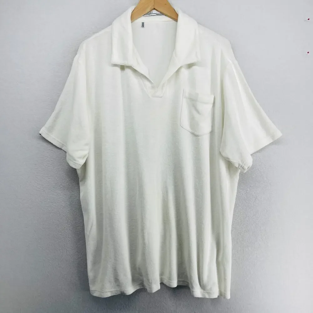 CRIQUET Shirt Mens 2XL Polo Soft Towelling Terry Pile Skipper 100% Cotton White